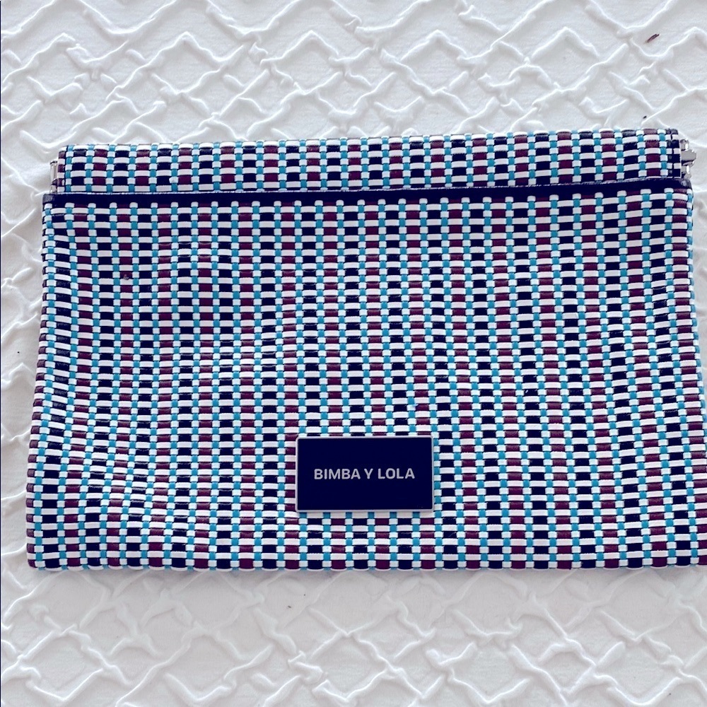 Bimba y Lola Clutch Bag Aqua Teal Black and White Check NWOT - Picture 2 of 9